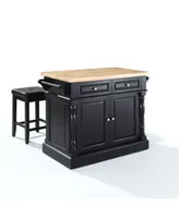 Crosley Oxford Butcher Block Top Kitchen Island With 24" Upholstered Square Seat Stools