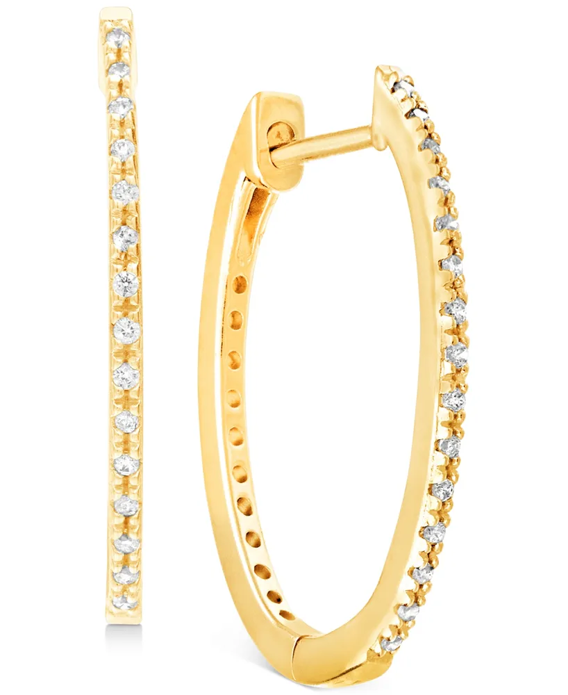 Diamond Small Skinny Hoop Earrings (1/10 ct. t.w.) in 10k Gold, 0.75"