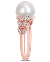 Freshwater Cultured Pearl (9.5-10mm) and Diamond (1/6 ct. t.w.) Leaf Ring 10k Rose Gold