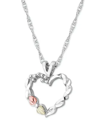 Heart Pendant 18" Necklace in Sterling Silver with 12k Rose and Green Gold