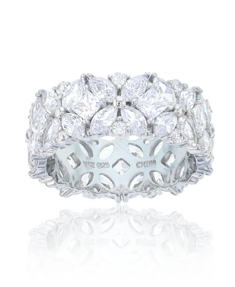 Multi Cut Cubic Zirconia Eternity Band Rhodium Plated Sterling Silver