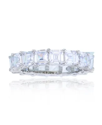White Princess Cut Cubic Zirconia Eternity Band Rhodium Plated Sterling Silver