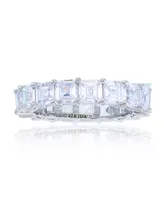 White Princess Cut Cubic Zirconia Eternity Band Rhodium Plated Sterling Silver