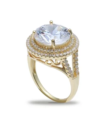 Cubic Zirconia Double Pave Halo Ring (7-1/2 ct. t.w.) 18K Gold Plated Sterling Silver