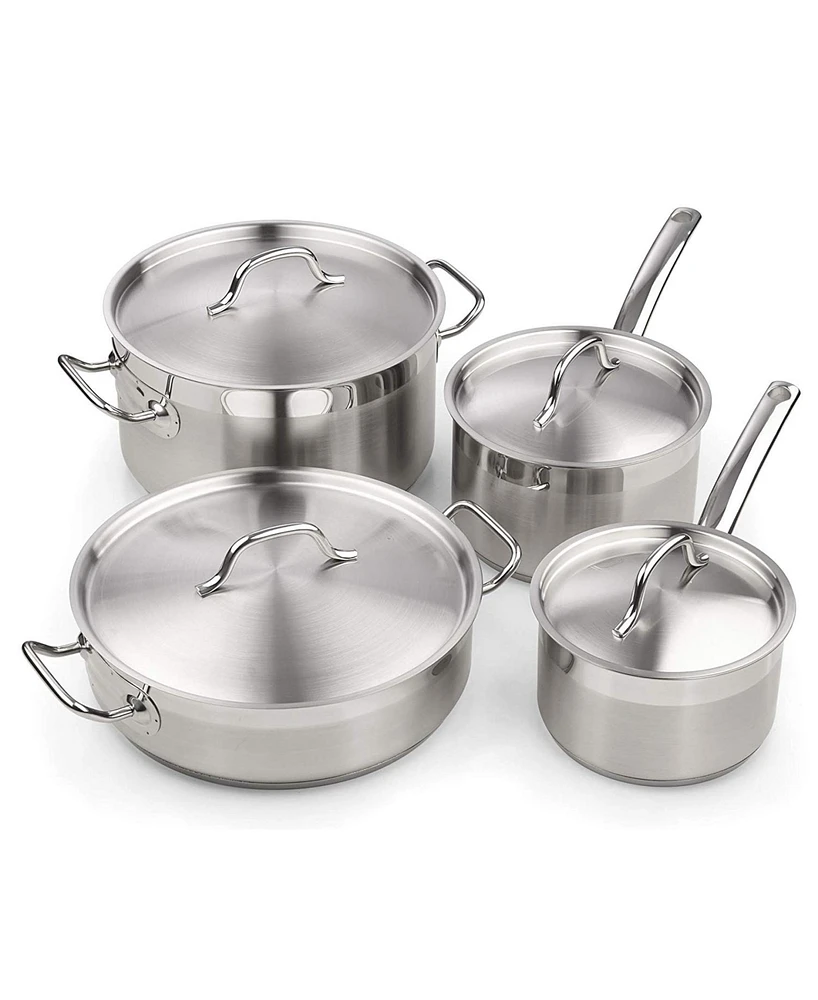 Cook N Home 8-Piece Professional Stainless Steel Kitchen Cookware Sets, Silver