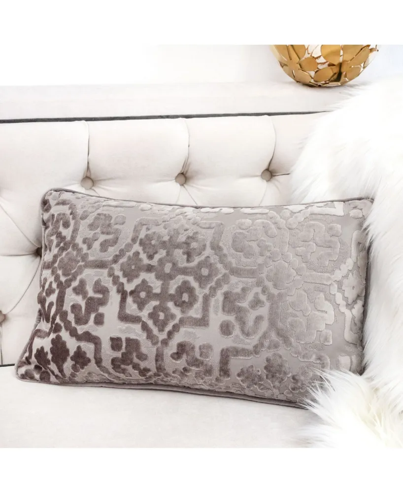 Homey Cozy Iris Modern Cut Velvet Rectangle Decorative Throw Pillow