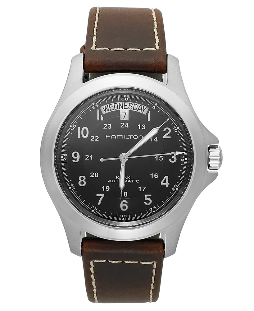 Hamilton Watch, Men's Swiss Automatic Khaki King Brown Leather Strap 40mm H64455533