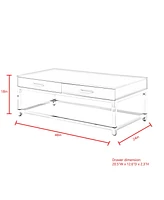 Inspired Home Casandra 2-Drawer High Gloss Coffee Table with Acrylic Legs and Metal Base