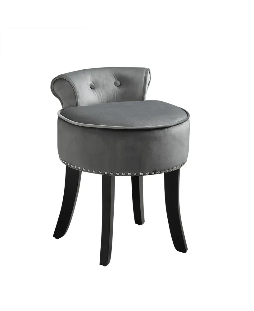 Inspired Home Taylor Upholstered Vanity Stool with Nailhead Trim