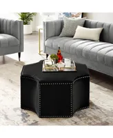 Nicole Miller Fiorella Upholstered Octagon Cocktail Ottoman with Nailhead Trim