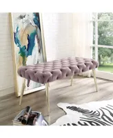 Nicole Miller Claude Velvet Button Tufted Bench with Metal Legs