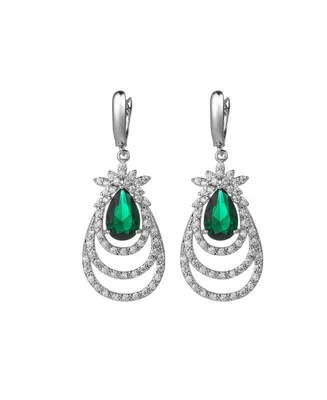 A&M Silver-Tone Emerald Accent Layered Earrings - Silver