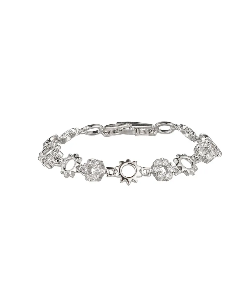 A&M Silver-Tone Flower Cluster Tennis Bracelet - Silver