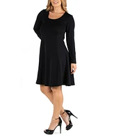 24Seven Comfort Apparel Plus Long Sleeve Flared Dress