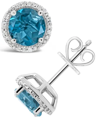 London Blue Topaz (3-1/10 ct. t.w.) and Diamond (1/6 ct. t.w.) Stud Earrings in Sterling Silver