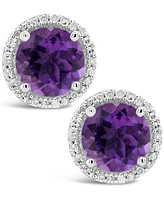 Round-cut Gemstone and Diamond (1/6 ct. t.w.) Stud Earrings Sterling Silver