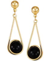 Onyx Wire Wrap Drop Earrings in 10k Gold