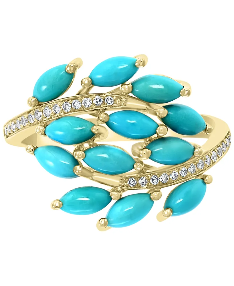 Effy Turquoise Cluster & Diamond (1/10 ct. t.w.) Statement Ring in 14k Gold