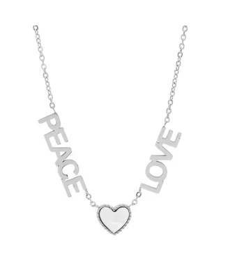 Steeltime Stainless Steel Peace Love Drop Necklace with Heart Charm - Silver