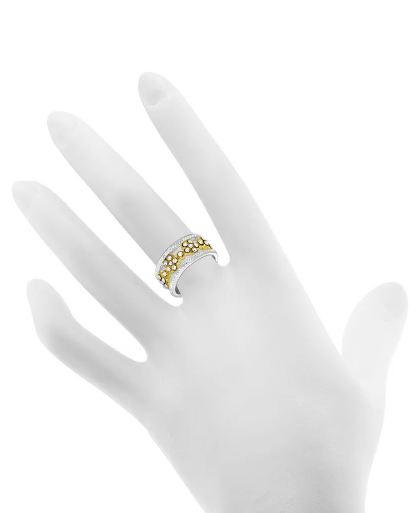 Essentials Floral Crystal Openwork Band Ring Two-Tone Plate - Two