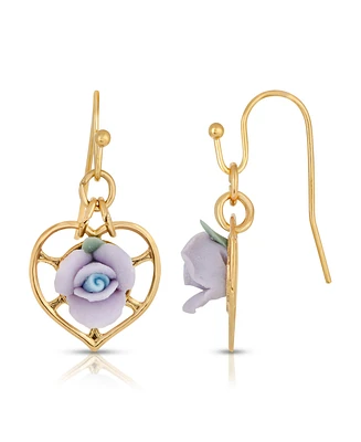 2028 14K Gold-Dipped Heart and Porcelain Rose Earrings