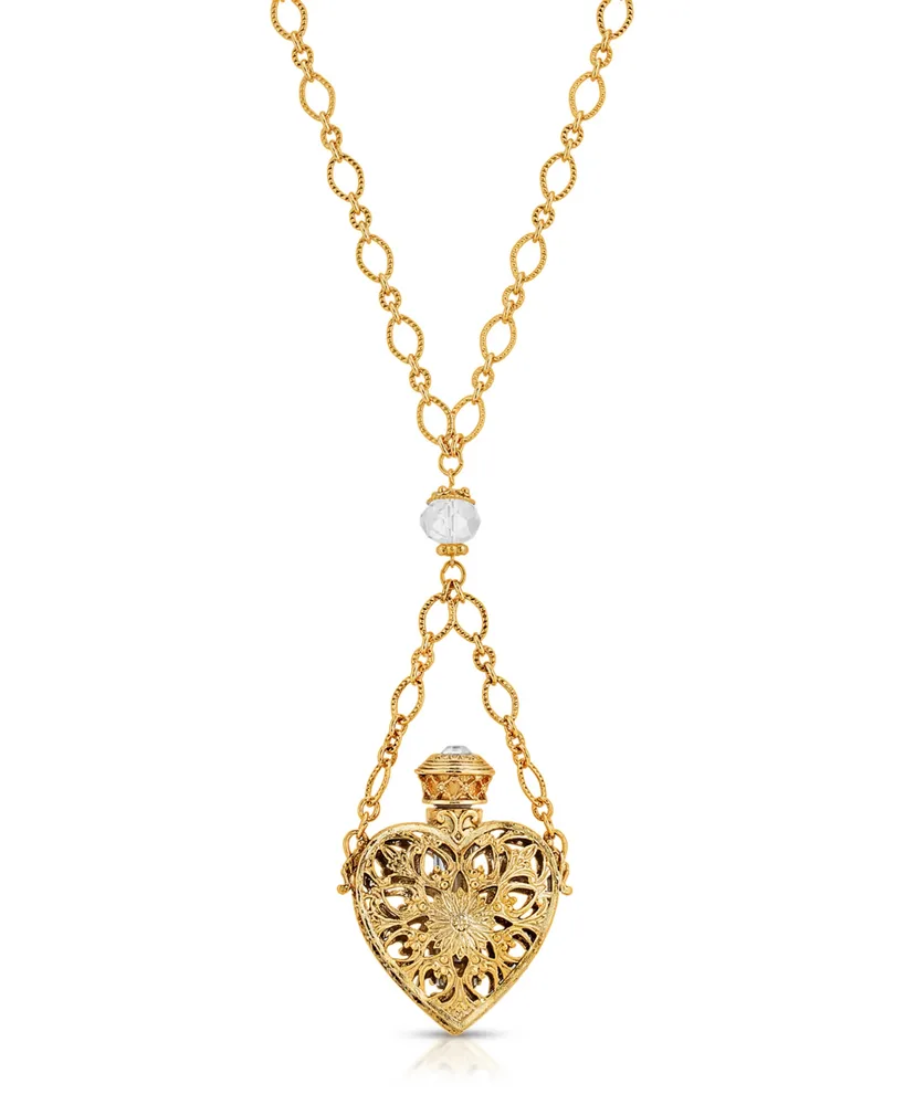 2028 14K Gold-tone Crystal Filigree Heart with Glass Vial Necklace