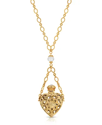 2028 14K Gold-tone Crystal Filigree Heart with Glass Vial Necklace - Gold