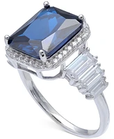 Cubic Zirconia Blue Statement Ring Sterling Silver