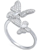 Cubic Zirconia Pave Butterfly Ring Sterling Silver