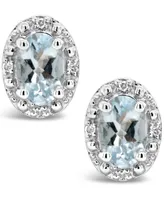 Aquamarine (3/4 ct. t.w.) and Diamond Accent Stud Earrings in Sterling Silver