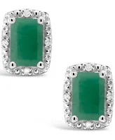 Emerald (1-1/3 ct. t.w.) and Diamond Accent Stud Earrings in Sterling Silver