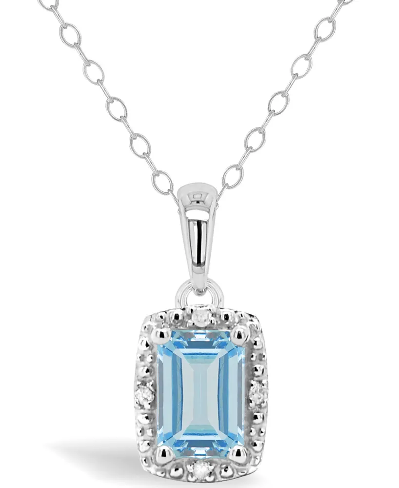 Opal (1/3 ct. t.w..) and Diamond Accent Pendant Necklace Sterling Silver (Also Available Aquamarine)