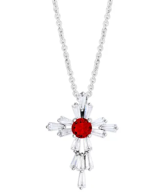 Birthstone Cross 18" Pendant Silver Plate