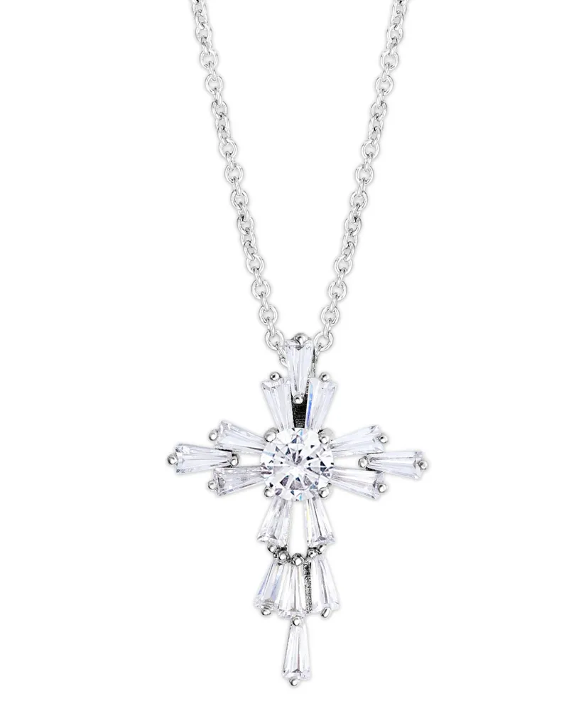 Birthstone Cross 18" Pendant Silver Plate