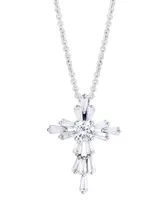 Birthstone Cross 18" Pendant Silver Plate