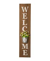 Glitzhome 42"H Wooden White Welcome Porch Sign with Metal Planter