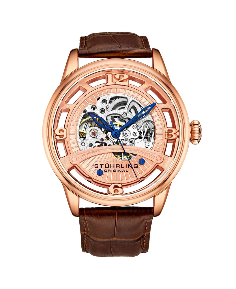 Stuhrling Men's Brown Leather Strap Watch 48mm