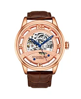Stuhrling Men's Brown Leather Strap Watch 48mm
