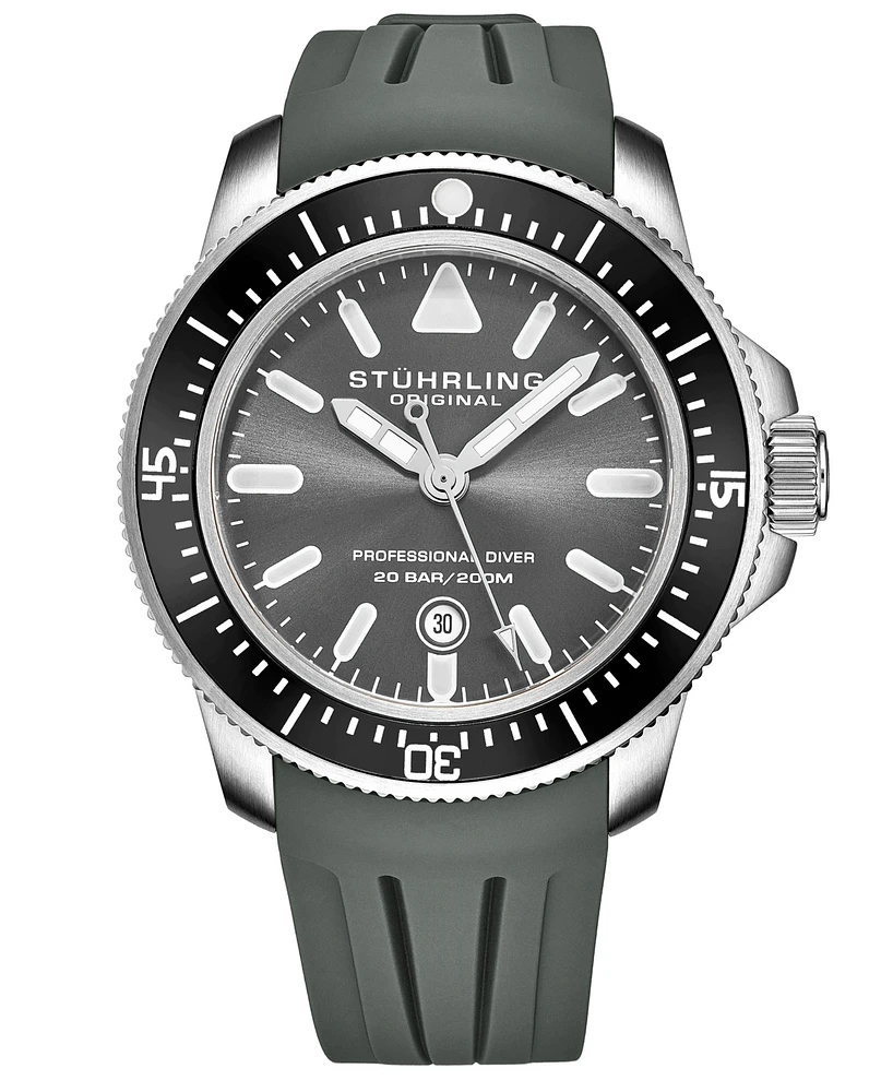 Stuhrling Men's Gray Silicone Rubber Strap Watch 43mm