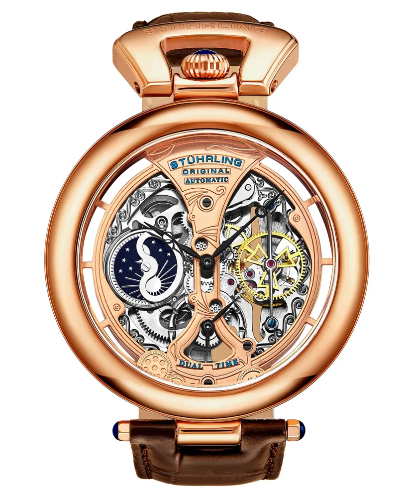 Stuhrling Men's Brown Leather Strap Watch 49mm