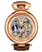 Stuhrling Men's Brown Leather Strap Watch 49mm