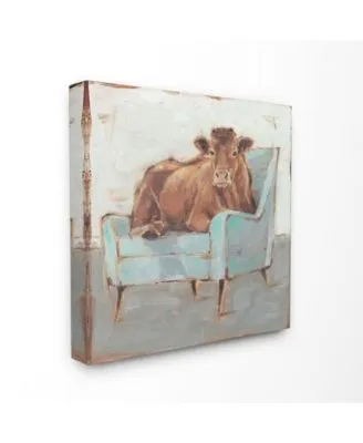 Stupell Industries Brown Bull On A Blue Couch Neutral Color Painting Canvas Wall Art Collection