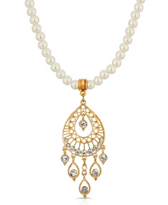 2028 Gold Tone Crystal Filigree Drop Imitation Pearl Necklace