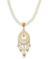 2028 Gold Tone Crystal Filigree Drop Imitation Pearl Necklace