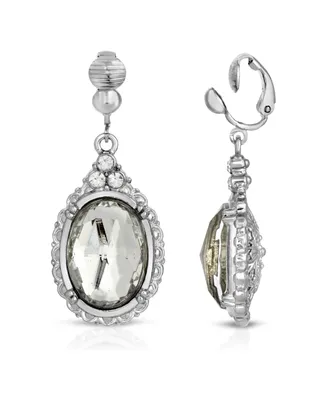2028 Silver-Tone Crystal Oval Drop Earrings