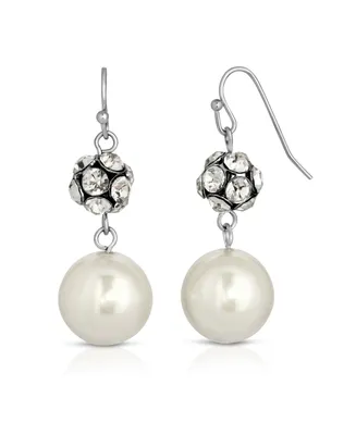 2028 Silver-Tone Imitation Pearl and Crystal Fireball Drop Earrings