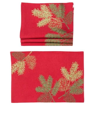 Manor Luxe Christmas Pine Tree Branches Embroidered Double Layer Placemats - Set of 4
