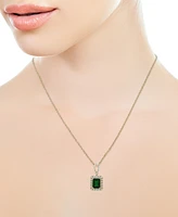 Effy Emerald (2-1/5 ct. t.w.) & Diamond (1/4 ct. t.w.) Emerald-Cut Square Halo 18" Pendant Necklace in 14k Two-Tone Gold