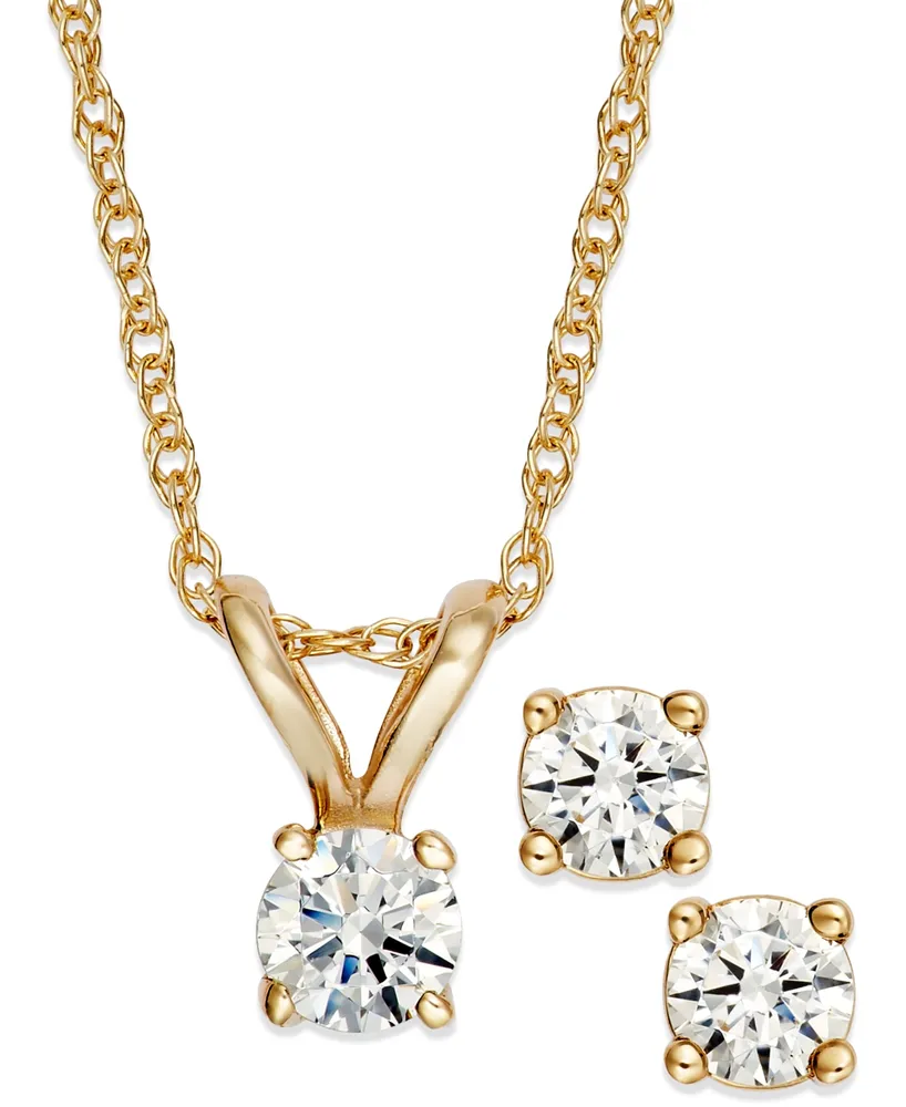 Round-Cut Diamond Pendant Necklace and Earrings Set in 10k Yellow or White Gold (1/4 ct. t.w.)