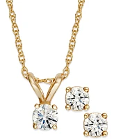 Round-Cut Diamond Pendant Necklace and Earrings Set in 10k Yellow or White Gold (1/4 ct. t.w.)